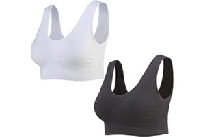 Lemef 2-Pack Seamless Sports Bra Wirefree Yoga Bra with Removable Pads for Women