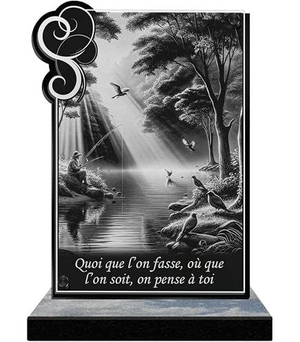 Plaque Funéraire Personnalisable En Plexi - Motif Pêcheur, Dimensions 22x15 Cm, épaisseur 6mm, Fabrication Française