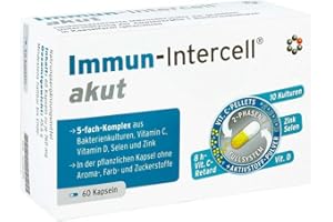 INTERCELL-PHARMA GMBH Immun Intercell akut zur Unterstützung der Abwehrkräfte mit Probiotika (60 Kapseln) - Vitamin C (mit 8h Retard-Effekt), Vitamin D3, Zink, Selen, Inulin & Darmbakerien (Lactobacillus & Bifidobakterium)