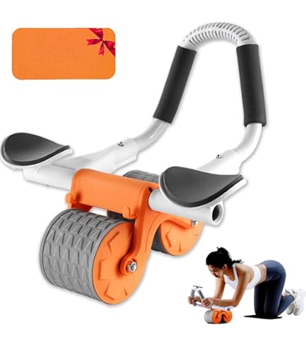 Auto-rebound buikroller, Ab Roller Wheel buiktrainer met elleboogondersteuning, rebound buikwiel met kniemat voor mannen en vrouwen, buikspiertraining, dubbele wielen, stabiel