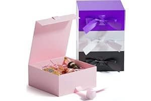 GIFTSAY Magnetic Gift Box for Presents 18 x18 x7.5 cm,Small Gift Boxes Pink with Lid for Gifts, Paper Wedding Favor Boxes,Birthday Gift Box Bulk, Party Favor Boxes