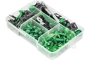JNNJ 177 Pcs Kit di Bulloni Colorati per Carenatura Moto, Viti di Fissaggio Parabrezza, Kit di Bulloni in Alluminio Antiruggine M6 M5, Set di Viti Universali Con Rondella e Dado per Veicoli(Verde)