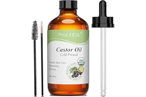 PHATOIL Huile de Ricin Bio 118ML - Organic Castor Oil 100% Naturelle Pure - Pressée à Froid - Huile Pour Cheveux, Cils, Sourcils, Peau, Ongles, Barbe, Pipettes + Brosse à Sourcils + Brosse à Cils