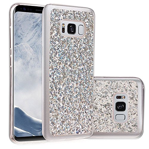Funda para Samsung Galaxy S8 el caso Soft TPU Silicona de protecci  n de la cubierta Slim Fit Shell a prueba de choque con el brillo Bling suelta de polvo Solaxi - plata