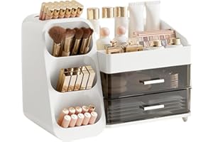 Yieseang Makeup Organiser for Dressing Table with Brush Holder,Skincare Organizer with Drawers,Vanity Organiser for Bathroom,Desk,Countertop,Cosmetics Storage Box for Beauty Essentail