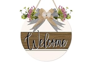 ANHUIB Panneau de Bienvenue Porte D'entrée,Panneau de Bienvenue Bois Rustique Rond,Enseigne Bienvenue Maison pour Décor de Porche Panneau Mural Pancarte Bienvenue Décoration de Porte Suspendu,30x30 cm