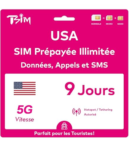 Carte SIM Prépayée Lycamobile 30 Jours USA - 40 Go 4G/5G + Appels Internationaux