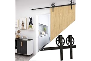 CCJH 7.5FT/228cm Vintage Strap Sliding Barn Wood Door Hardware Closet Track Kit Single Door Big Wheel