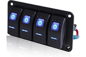 Greluma 1 Pieza Panel de interruptor basculante de 4 bandas, interruptor basculante precableado de encendido/apagado, interruptor retroiluminado azul para automóvil, barco marino, RV