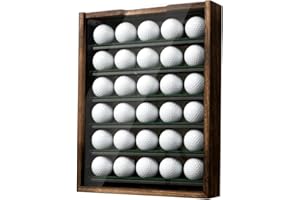 J JACKCUBE DESIGN Golf Ball Display Case with 6 Sturdy Metal Shelves, Wooden Frame with Slide Acrylic Door, Holds 30 Golf Balls, 11x14 Inch Wall Mounted Golf Ball Storage Organizer - MK743A