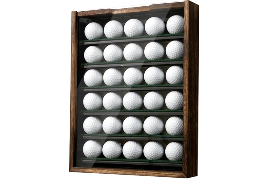 Golf Ball Display Case with 6 Sturdy Metal Shelves, Wooden Frame with Slide Acrylic Door, Holds 30 Golf Balls, 11x14 Inch Wall Mounted Golf Ball Storage Organizer - MK743A