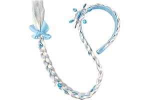 YYwenting Frozen Princess Headband Blue Elsa Ponytail Hair Extension Snowflake Tiara Wig Braid Crown Hairband Cosplay Girls Birthday Party Kids DIY Hair Accessories (Blue)