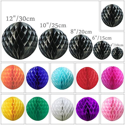 Time to Sparkle 5 Pack Tissue Paper Honeycomb Balls Table Centrepiece Lantern Garland Wedding Decoration | Ball-black, 8"(20cm) |