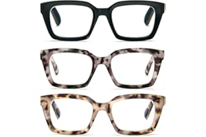 MMOWW 3-Pack Oversized Reading Glasses for Women - Anti Blue Light Glasses with Square Frame +1.5