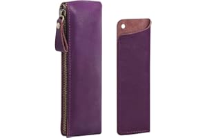 Wonderpool Skórzany 1 x piórnik i 1 x uchwyt na pióro wieczne - przenośny kompaktowy marker do rysowania, pióra, woreczki na artykuły pa do biura, organizer podróżny, fioletowy