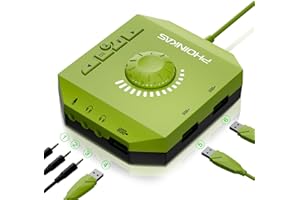 PHOINIKAS Carte Son USB Externe avec Volume Réglable, Adaptateur Audio avec Prise Casque et Microphone 3,5 mm, Concentrateurs USB pour Mac, PC, Mac, Linux, Ordinateur Portable, Plug & Play