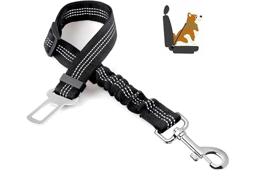 Dog Seat Belts for Cars - Dog Seat Belt Adjustable Elastic Bungee - Strong Durable Dog Car Harness - Car Dog Seat Belt 360 Degree Swivel Attach Won't Twist, Reflective, Easy to Use (BLACK)
