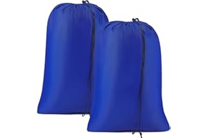 JJSHUND Lot de 2 Sac Linge Sale Voyage, 60 x 80cm Sac Linge Sale Pliable avec Cordon de Serrage, Sacoche à Linge Sac de Rangement pour Panier Linge Vêtements Voyage Camping Dortoir Hôtel (Bleu)