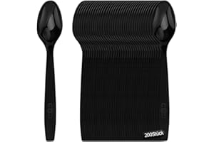 COZTIE Plastikbesteck, 200 Stück PlastikLöffel, Party Besteck, Premium Plastikbesteck, Wiederverwendbar robust plastik PlastikLöffel für Familie Partys Geburtstagsfeiern Hochzeiten 17 x 3 cm Schwarz