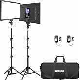 NEEWER LED Video Lighting Kit with 70inch Light Stand, 2 Pack, 384 LED | Soft Video Light, Built in Lithium Battery 3200K-560