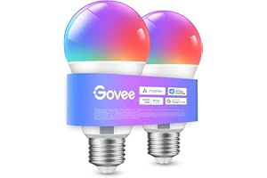 Govee Ampoule E27 WiFi et Bluetooth Intelligentes, Compatible avec SmartThings, Matter, Alexa et Google Assistant, 800LM, Synchronisation de Musique,16 Millions de Couleurs DIY RGBWW,lot de 2