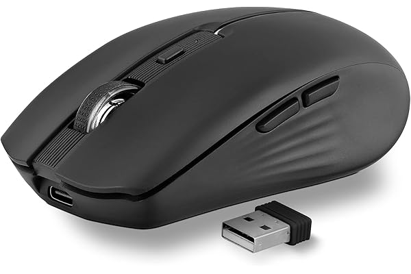 T’NB Souris sans Fil Design, Double Mode Bluetooth et USB-A, Rechargeable Haute Autonomie, Silencieuse, Précision 1600 DPI, 6 Boutons, Compatible Windows, Linus et MacOs - Noir