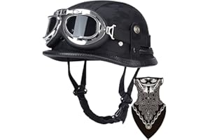 DIRERTYS Deutsche Leder Motorrad Halbhelme Retro Halbschalenhelm JetHelm mit Visier Schnellverschluss Schnalle für Cruiser Chopper Biker Moped DOT/ECE-Zulassung