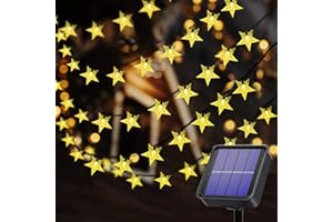 Useber Lampy solarne na zewnątrz, do ogrodu, wodoodporne, bajkowe światła, łańcuch świetlny, dekoracyjne oświetlenie do ogrodu, domu, na imprezę, patio, 50 diod LED, 61 m (świecące gwiazdy)