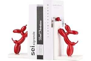 SHENGTIAN Resin & Acrylic Bookend, White Balloon Dog, L-Shaped Shelf Decor, Modern Dog Stature Bookends, Heavy Duty Book Holder Stopper for Library, Office, Bookcase Decoration