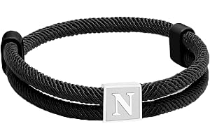 Paracord Armband Mens Surfer Svart Segelrep Justerbar Handgjord Flätad Armband med Bokstäver A-Ö Graduation Födelsedagsgåvor