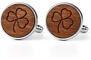 Pet-Jos Wooden Irish Shamrock Cufflinks - Brown Classic Men's Accessory for Men Wood Metal, Wood