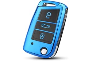 QBUC Autoschlüssel Hülle für VW,Schlüsselhülle Cover für VW Golf 7 Polo Skoda TPU Schlüsselbox 3 Tasten Auto Kratzfest Schlüssel Cover (Blau)