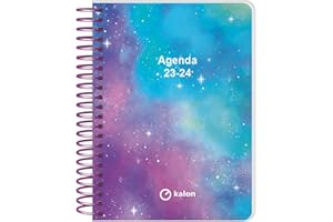 Q Kalon - Agenda Escolar 2023-2024 (Septiembre a Junio) - Día Página - Tamaño: 11x15 cm (A6) - Bilingüe: Español e Inglés - Cosmos