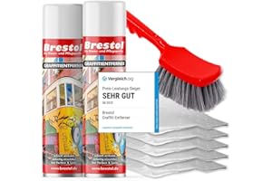 BRESTOL® GRAFFITI ENTFERNER 2x 400 ml Spray SET - inkl. Chemikalienbindevlies & Bürste - Graffitilöser Farbabbeizer Farblöser Farbentferner Lackentferner Lacklöser Lasurlöser Abbeizmittel Abbeizer