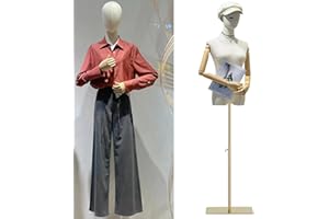 Jueraori Schaufensterpuppe Körper Weiblich, Schneiderpuppe mit Holz Armen, Mannequin Torso mit Verstellbare Höhe 140-190cm, Damenbüste Kleiderpuppe Ausstellungsstand (Golden, MEDIUM)
