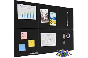 Climberty 6Pcs Black Felt Bulletin Board, 30x30cm Self-Adhesive Wall Boards with 50pcs Drawing Pins, Felt Message Board for Paste Notes, Photos, Schedules (Black)