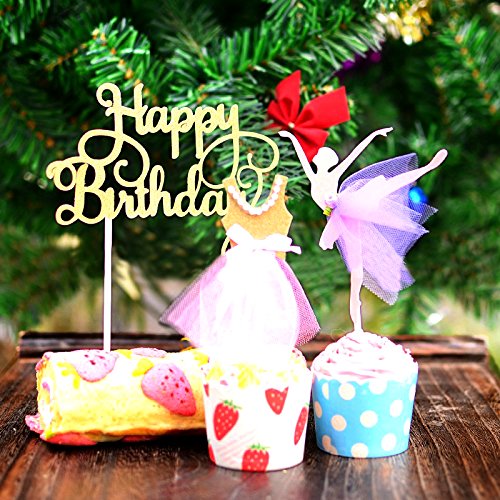 PuTwo Handgefertigte 1 Count Happy Birthday Kuchen Dekorieren Geburtstagskuchen Topper – Gold - 3