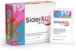 SiderAL Bimbi integratore alimentare a base di ferro Sucrosomiale® (9 mg), Vitamina C, B, B12 Sucrosomiale® e Acido Folico, No gusto metallico, No Glutine, Alta tollerabilità, 20 bustine, Pharmanutra