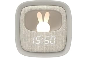 WONDEE - Mob [ 2en1] Reloj Despertador Infantil Niñas y Niños + Luz Nocturna Quitamiedos con Conejo Silicona Luminoso - Lámpara Despertador Regalo Infantil para Niños y Niñas 5,6,7,8,9,10,11,12 años