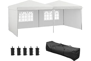 Outsunny Carpa Plegable 6x3 m con Paredes Laterales Carpa para Fiestas Altura Ajustable con Bolsa de Transporte y 5 Bolsas de Arena Impermeable Gazebo para Exterior Jardín Patio Blanco