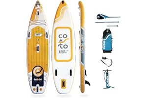 Coasto - Sup Stand-Up Paddle Gonflable All-Round Argo PB-CARG110DCB - Planche Dropstitch Double Couche et Double Chambre - Pack Pagaie, Leash, Pompe, Sac de Transport et Kit - 335x84x15cm (11'x33 x6)