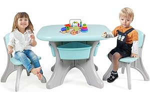 GOPLUS 3 TLG. Kindersitzgruppe Set, Kindersitzmöbel aus PE mit Aufbewahrungskorb und rutschfesten Füßen, Sitzgruppe für Kinder von 1-7 Jahren für Kinderzimmer, Wohnzimmer, Kindergärten (Grün)