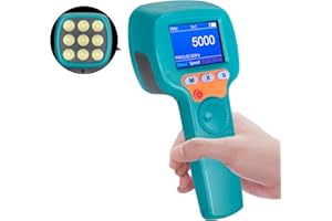 SURLABA Tacómetro estroboscópico LED, tacómetro estroboscópico sin contacto 60 ~ 999999RPM, 1500 LUX, velocimetro de rotación de alta precisión con pantalla LCD, para HVAC, equipo giratorio de impresión
