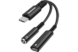 OMIVINE USB C to 3.5mm Jack and Charger Adapter, Type C PD 60W Fast Charging with Headphone Aux Audio Jack 2 in 1 for iPhone 15/Plus/Pro/Pro Max, iPad Pro/Air/mini,Samsung, Huawei, Pixel and more - Black