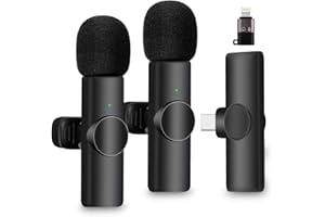Ozonlife 2 Packs Micro Cravate sans Fil pour USB C & i-OS Smartphone, Wireless Lavalier Microphone Plug-Play, Parfait pour Singing, Vlog, Interview (Type-C + Adaptateur Lighnting), JAN012FRKY