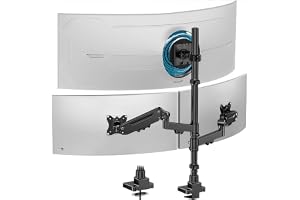 Monitorstativ för 3 skärmar – 1 fast 49-tums och 2 x 35-tums gasfjädrar | Max. lastkapacitet 20 kg, fullt justerbar skärmhållare 3 skärmar med 80 cm stång, VESA 75 x 75 mm/100 x 100 mm