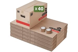 Pack and Move - Set med 40 premium flyttkartonger - 60 x 30 x 30 - extrem styrka 20 kg - återanvändbar, förstärkta handtag