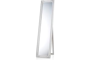 BARONI HOME Montemaggi Standing Mirror, Full Length Mirror with Wooden Frame, Folding and Rectangular Dressing Mirror, Shabby Chich and Baroque, 40 x 4 x 160 cm, White Wooden Frame