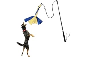 Duuclume Bastón de coqueteo para perros, juguetes interactivos para perros pequeños, medianos y grandes, persecución y tirón de guerra | Varita extendida para perros con cuerda de señuelo para