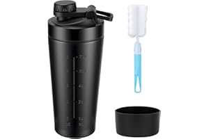 Alaoo Botella Mezcladora, 750ML Batido de Proteínas de Acero Inoxidable, Vaso de Batido de Proteína en Polvo para Fitness, Deportes, Gimnasio, Suplemento, Botellas de Bebidas (Negro)